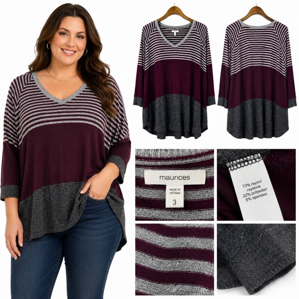 Maurices Plus Size 3x Colorblock Striped V-Neck Top